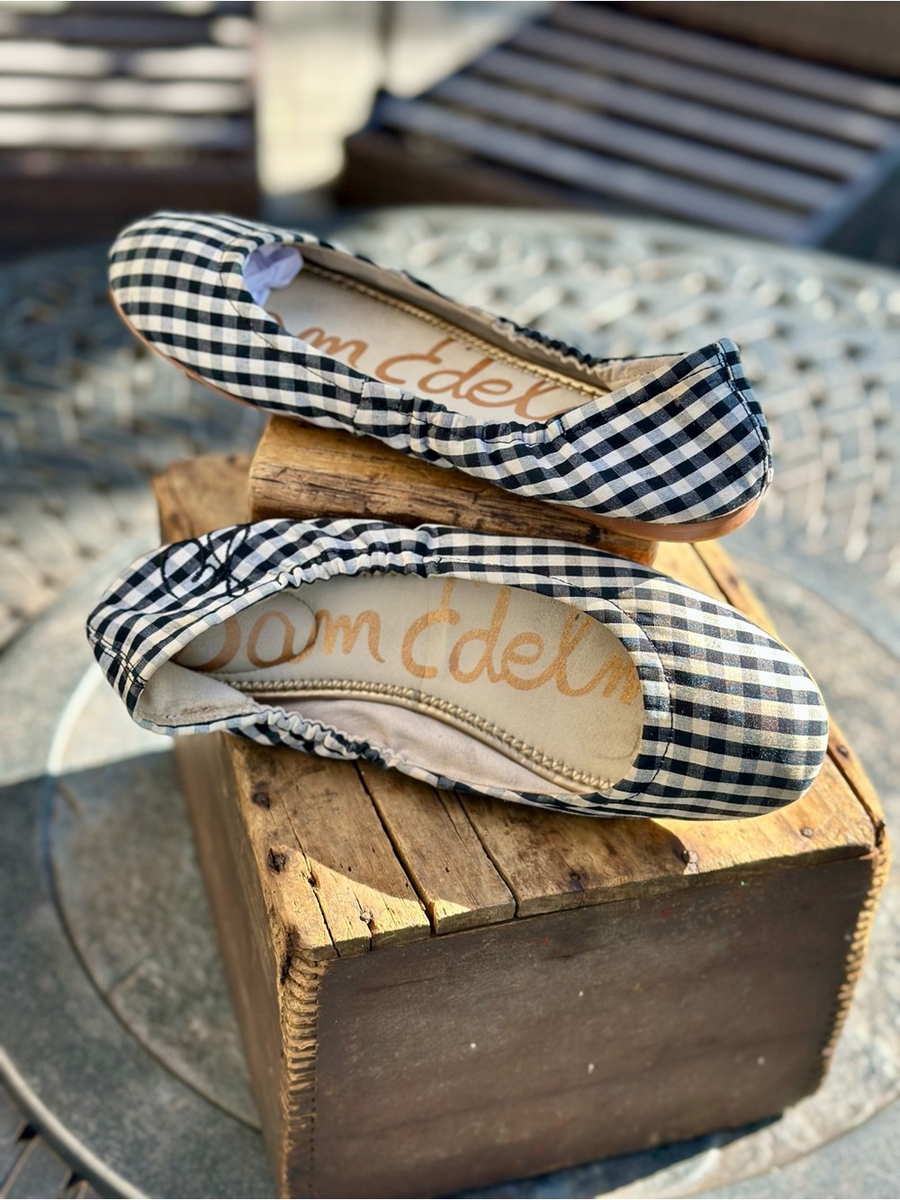 Sam Edelman Black & White Gingham Ballet Flats Size 8